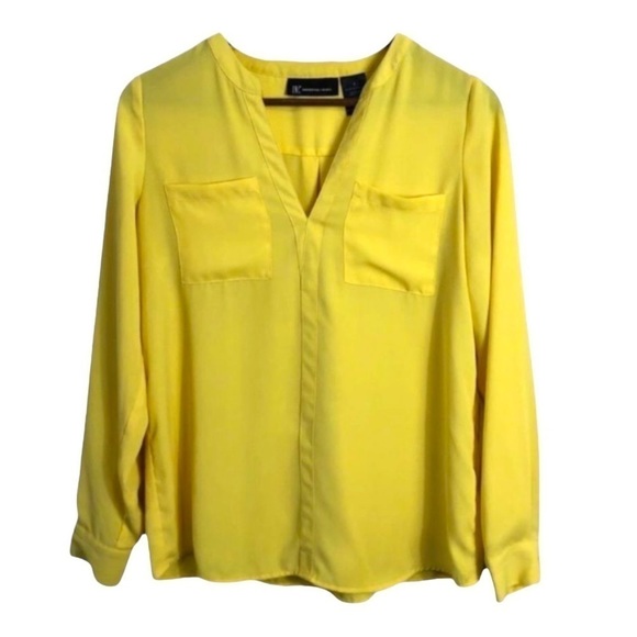 4/$45 I.N.C Yellow Long Sleeve V-Neck Semi Sheer Pullover Top Small - Picture 1 of 7